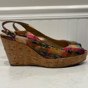 Stuart WeitzmanMulticolor Cork Wedge Slingback Peep-Toe